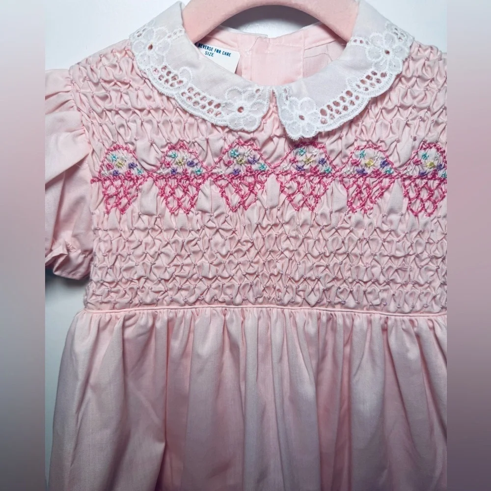 Polly Flinders Vintage Baby Girl Pink Smocked Dress Size 2T